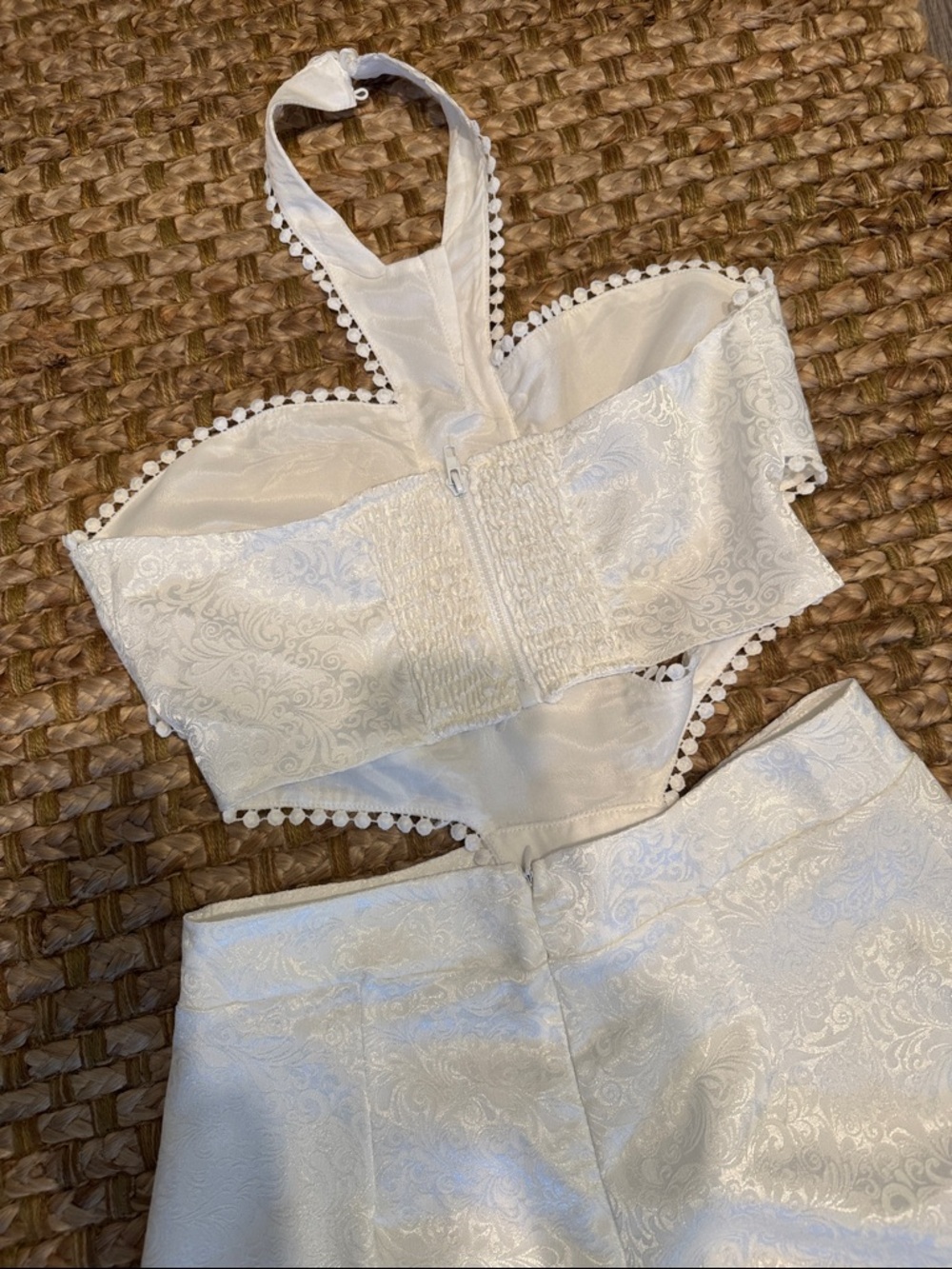 White Halter Cutout Wide-Leg Jumpsuit - Picture 7 of 9